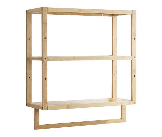 Estantería de pared Östra de 3 niveles con toallero bambú Natural