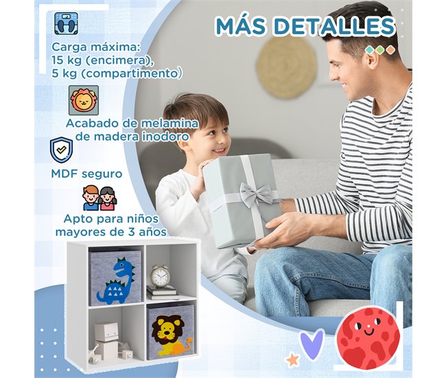 Estantería Juguetes Infantil MDF, Melamina, Tela no Tejida Blanco