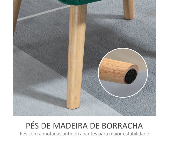 Butaca de Salón Terciopelo, Madera de Caucho HOMCOM Verde