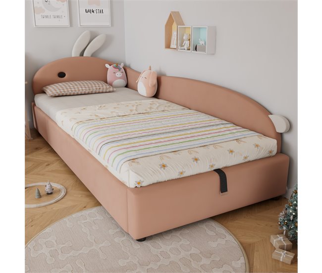 Cama con almacenaje de terciopelo Rosa