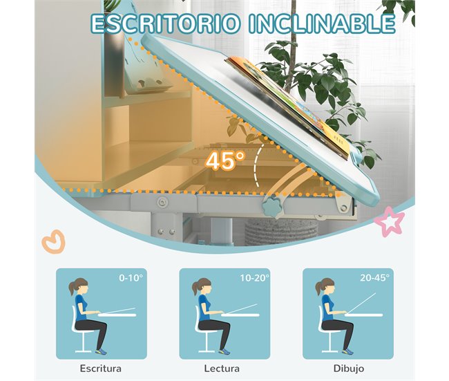 Pupitre Infantil PP, MDF, Acero ZONEKIZ 54x80 Azul