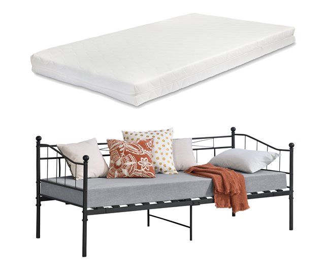 Cama Simple Arjeplog con reposacabezas colchón y somier 95x209 Negro