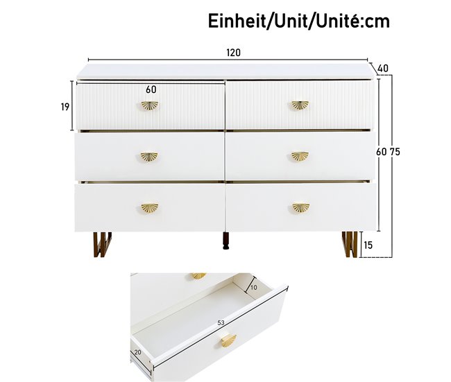 Cómoda doble con 6 cajónes Blanco