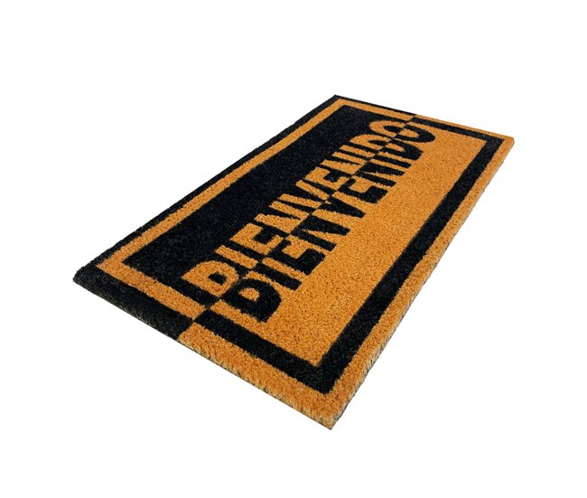 Acomoda Textil – Felpudo de Coco Natural Ecológico Animado. Negro/ Naranja