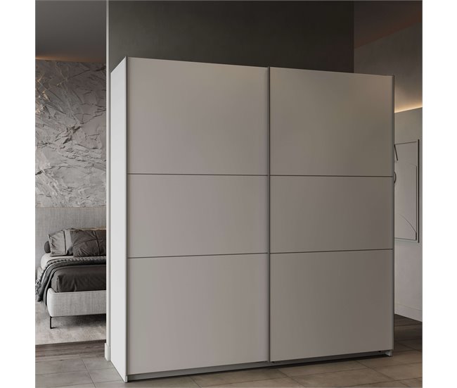 Armario Dormitorio 2 Puertas Correderas y Barra Blanco