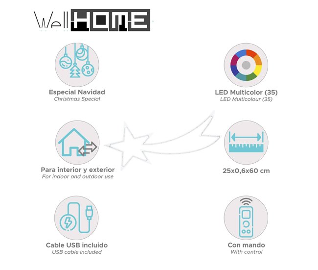 Estrella Fugaz con 35 luces RGB con controlador Multicolor