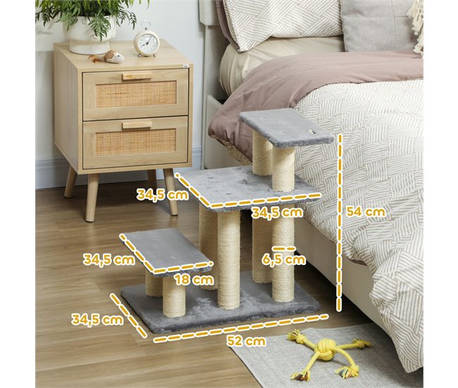 Escalera para Gatos Aglomerado de Madera, Felpa PawHut Gris