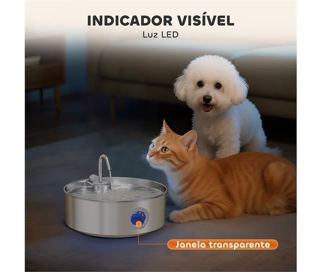 Fuente Agua Mascotas Acero Inoxidable 304 PawHut Gris