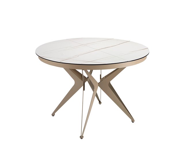 ANGEL CERDÁ Mesa comedor extensible redonda mármol porcelánico 170x120 Blanco