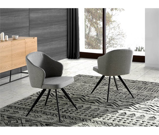 ANGEL CERDA Silla comedor tapizada tela gris Negro