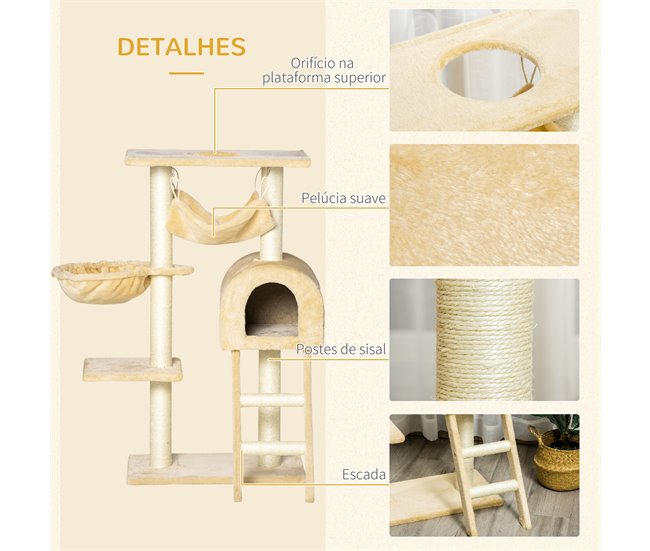 Árbol Rascador para Gatos Aglomerado de Madera, Felpa, Sisal Beige