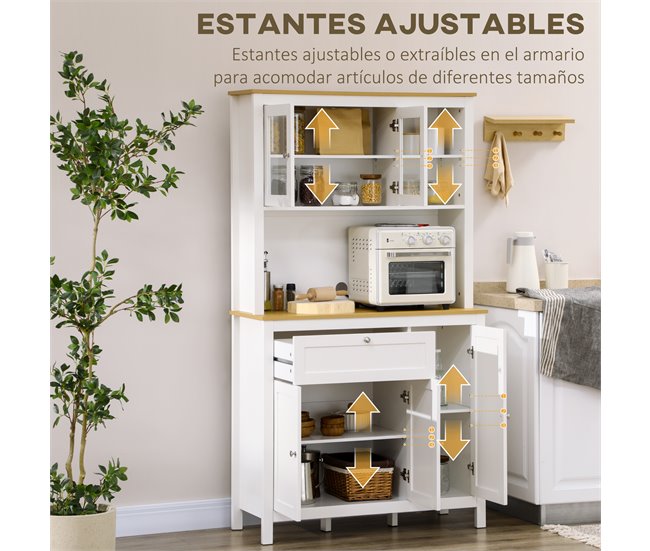 Alacena de Cocina MDF, Melamina de Madera HOMCOM, hogar - cocina Blanco