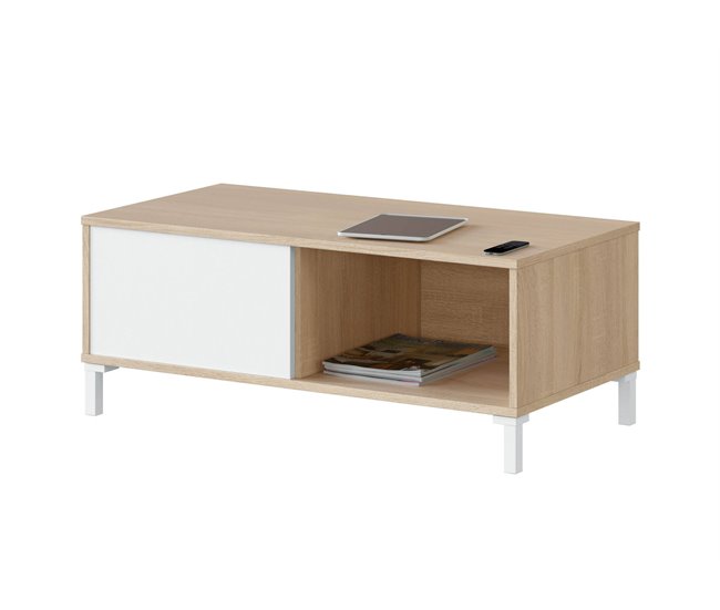 Mesa de café efecto madera 100x50 Blanco/ Madera