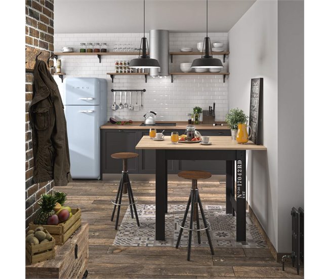 Mesa de cocina extensible INDUSTRY Negro/ Madera