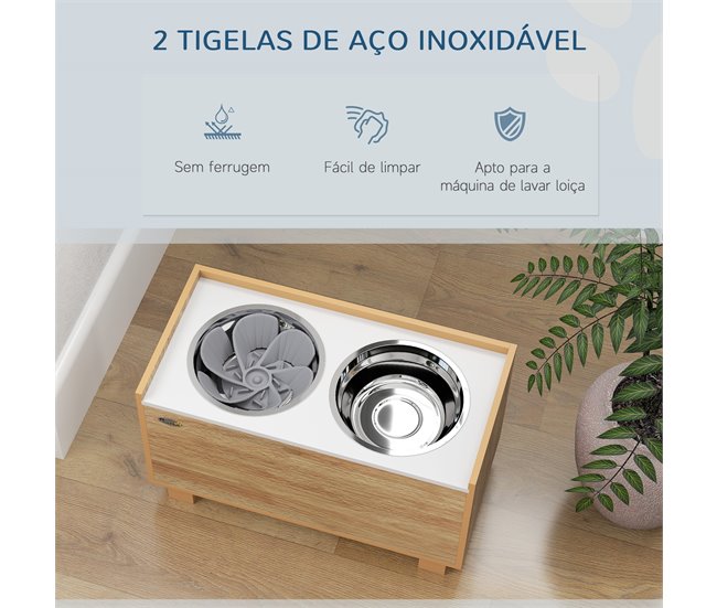 Comedero para Perros MDF, Acero PawHut Marron