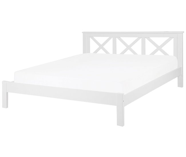 Beliani Cama con somier Madera de pino TANNAY 189x208 Blanco