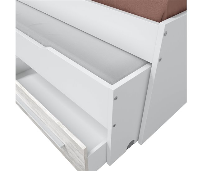 Cama juvenil doble DUO con 2 cajones y 2 estanterias Blanco