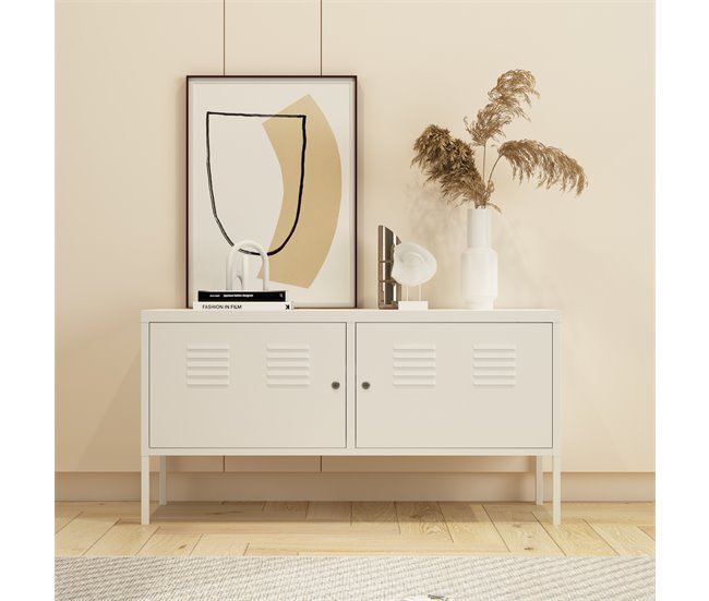 Mueble de salón Pyhtää con 2 puertas acero 118 Blanco