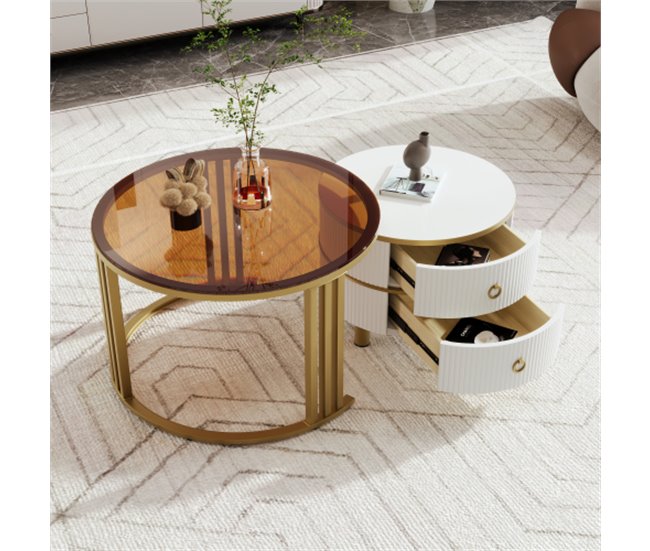 2 en 1, mesa de centro, mesa auxiliar, cajón 70x70 Blanco