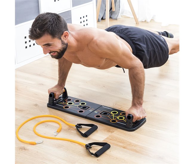 Tabla de Flexiones Push-Up con Bandas de Resistencia y Guía de Ejercicios Negro