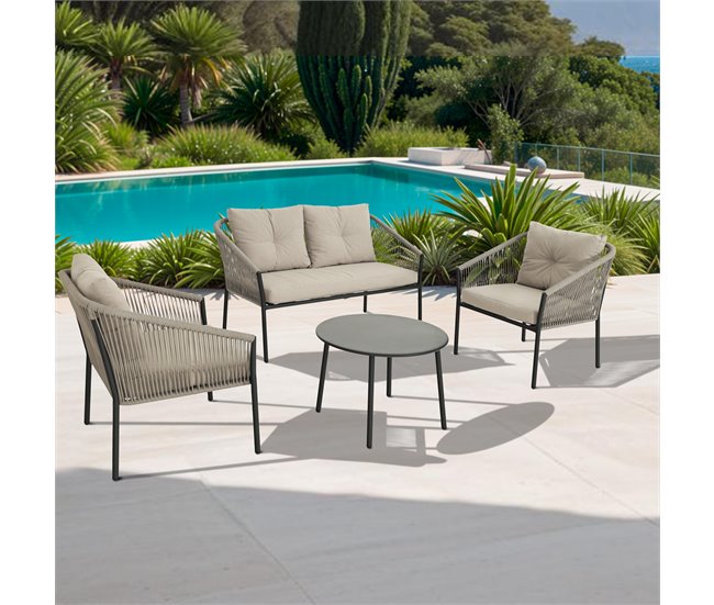 Set jardín MIKA sofá 2 plazas, 2 sillones y mesa de centro Beige