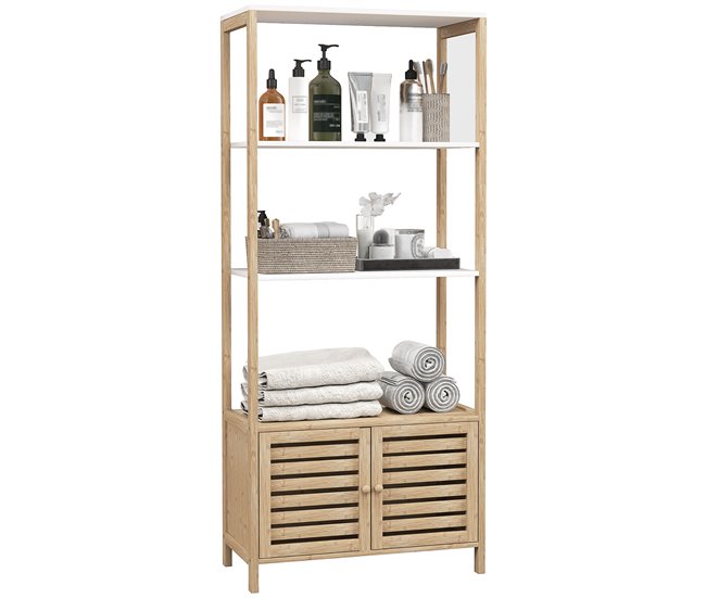 Estantería de Baño Bambú, MDF HOMCOM, hogar - baño Blanco