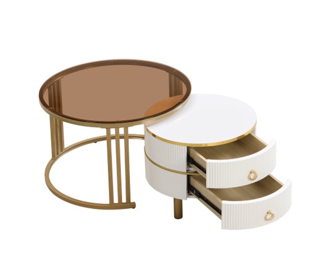 2 en 1, mesa de centro, mesa auxiliar, cajón 70x70 Blanco