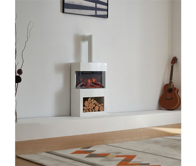 KAMINIO Eléctrica Chimenea HENRI con Tubo de Chimenea Blanco