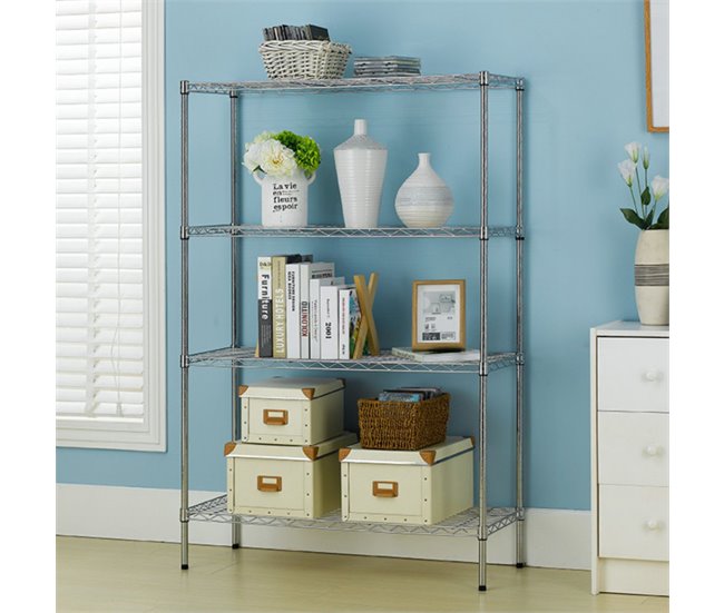 Estantería Metálica con 4 Baldas Ajustables Thinia Home Plateado