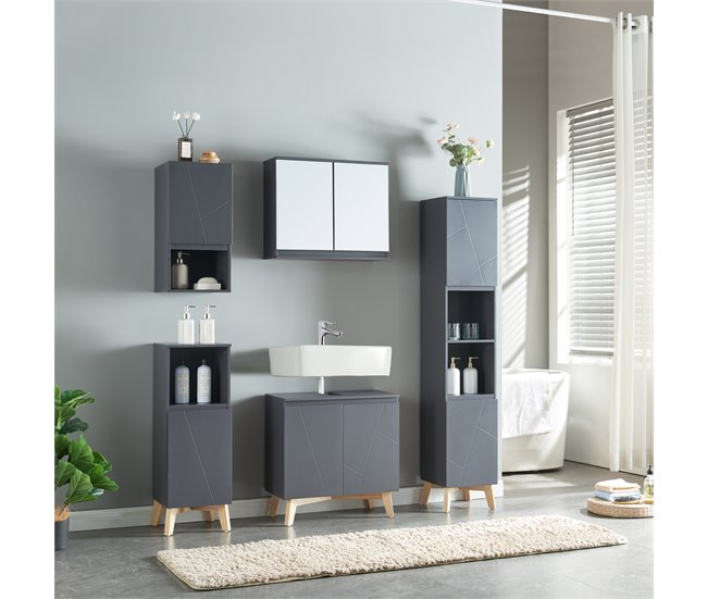 Armario alto Overath con 2 puertas MDF pino Gris