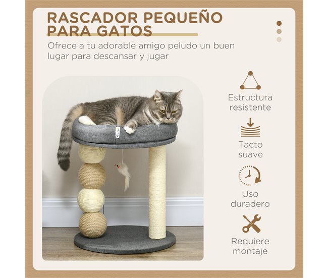 Árbol para Gatos Aglomerado de Madera, Poliéster, Sisal, Algodón Gris