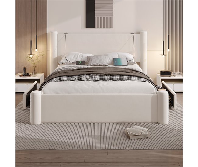 Camas de matrimonio 190x202 Beige