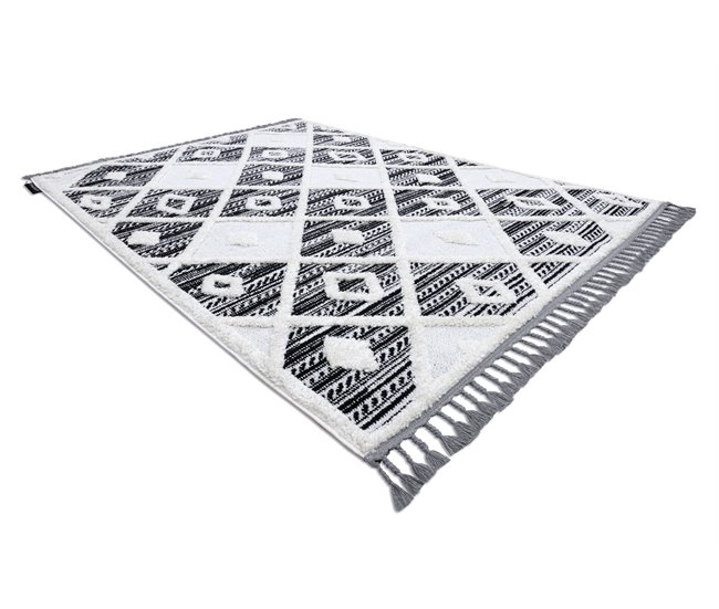 Alfombra MAROC P662 Diamantes Franjas Bereber marroquí Shaggy 120x170 Negro