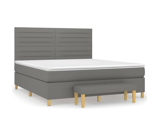 Conforama Cama box spring con colchón tela gris oscuro 180x200 cm Rayas horizontales