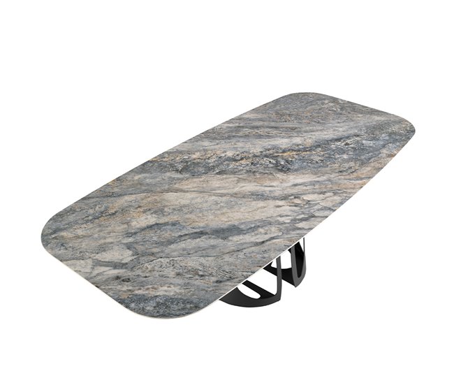 ANGEL CERDA Mesa comedor ovalada barril mármol porcelánico y acero negro 238x110 Azul/ Negro