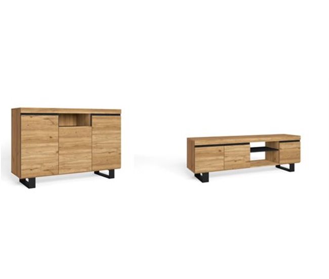 Set Naturale con patas Buffet-Mueble tv 160cm Roble/Negro Marron