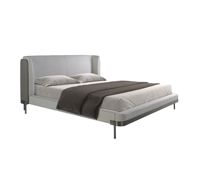 Cama matrimonio tapizada en tela Gris Claro