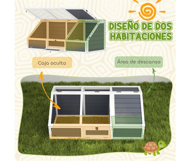 Casa para Tortugas Madera de Abeto, Acero Galvanizado PawHut Gris