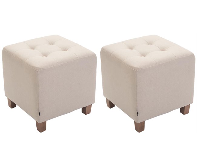 Set de 2 Taburetes Puff Pharao en tela Crema