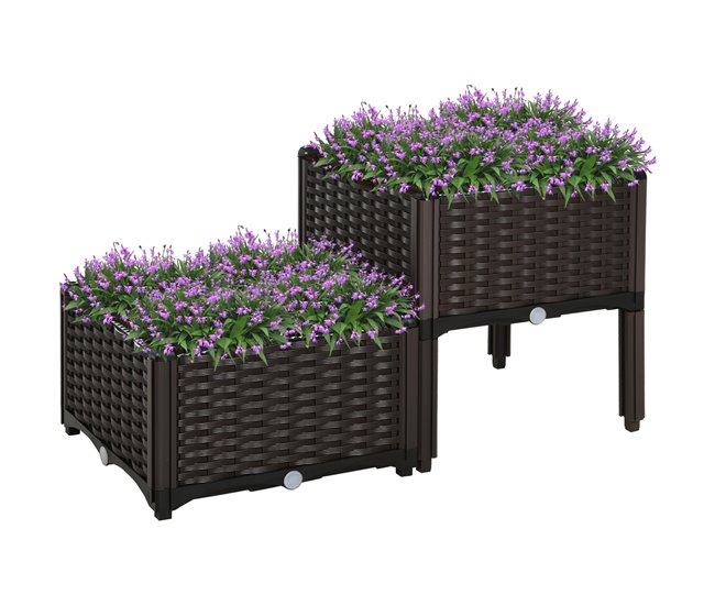 Conjunto de 2 Macetas Cuadradas PP Outsunny Marron