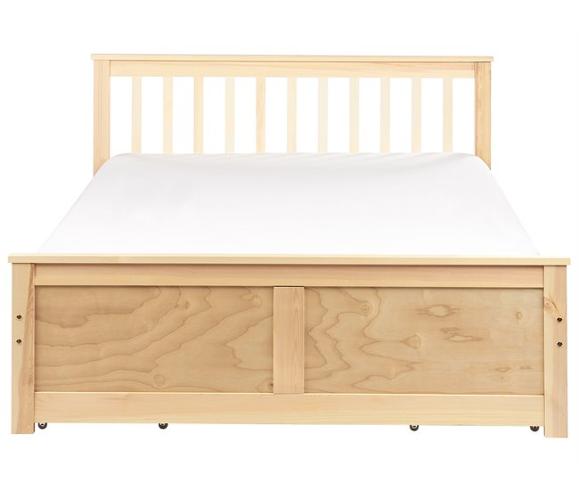 Beliani Cama con cajones Madera de pino OLENDON 150x206 Madera Clara