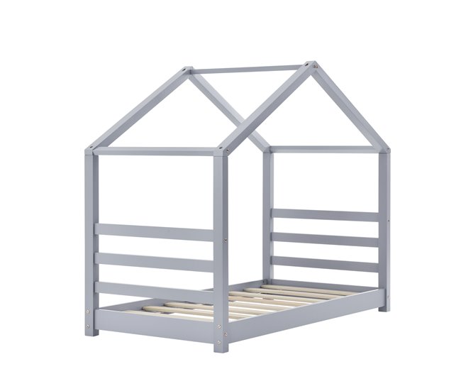 Cama para niños Vardø con somier - Forma de casa - pino 78x146 Gris