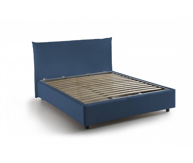 Cama plaza y media en tela Azul Marino