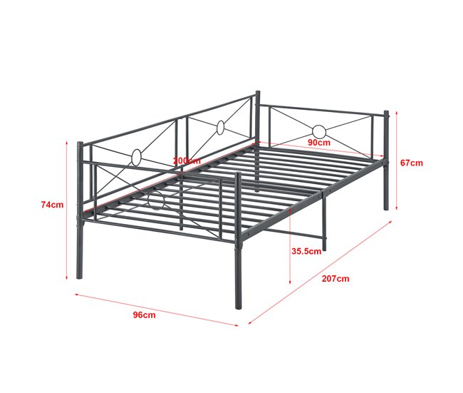 Cama Simple Alvesta con somier Reposacabezas metal 96x207 Gris Oscuro