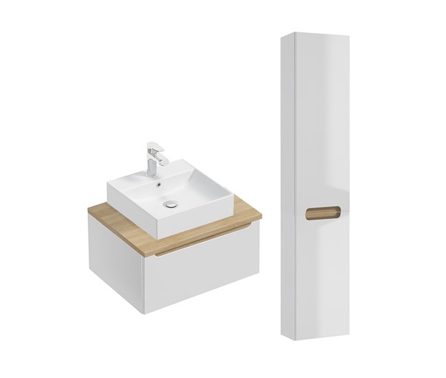 Conjunto de muebles con lavabo individual 1 cajón y columna Livia Blanco