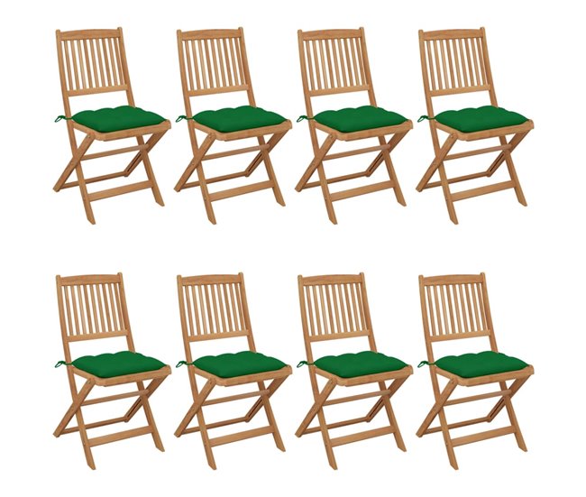 8 Sillas de jardín plegables de madera con cojines Antracita