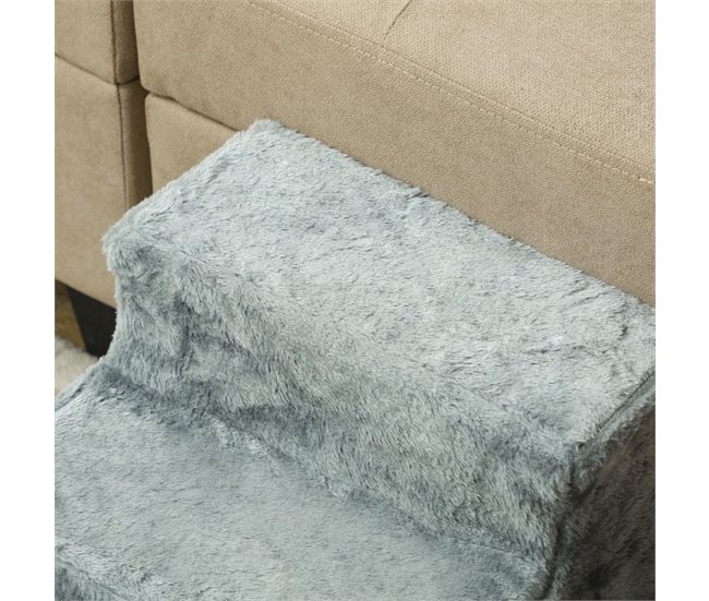 Escalera para Mascotas Melamina de Madera, Terciopelo PawHut Gris