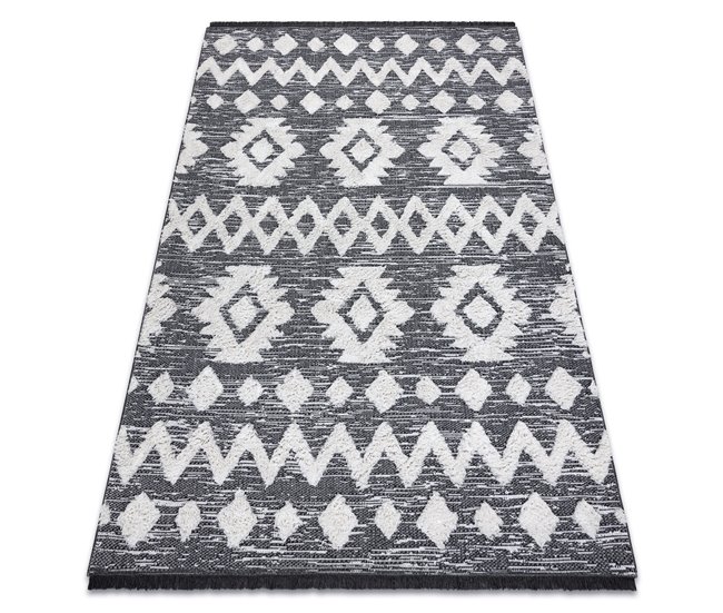 Alfombra ECO sisal BOHO MOROC Etno Zigzag 22319 franjas 136x190 Gris