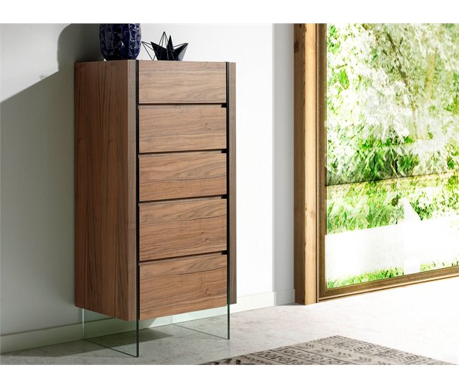 ANGEL CERDA Chifonier nogal y cristal templado Nogal