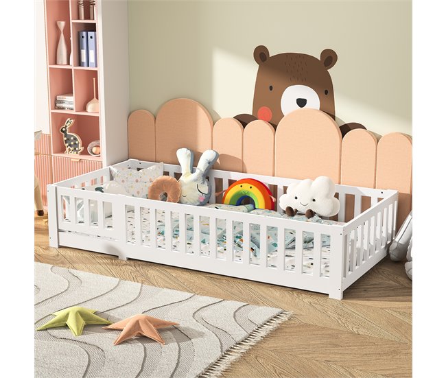 Cama infantil con protección contra caídas y puerta Blanco